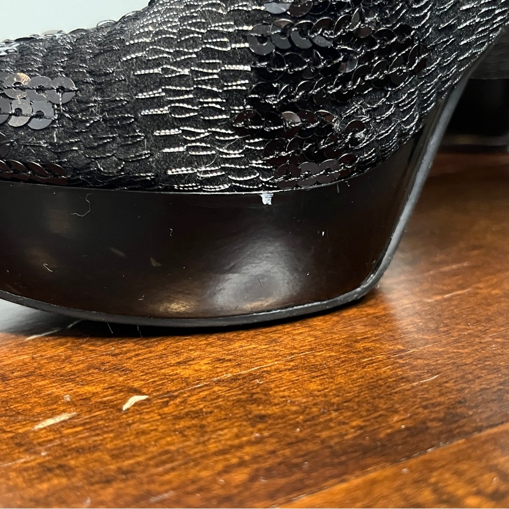 Nine West Black Sequined Peep Toe Heels Size 7 - Picture 7 of 10